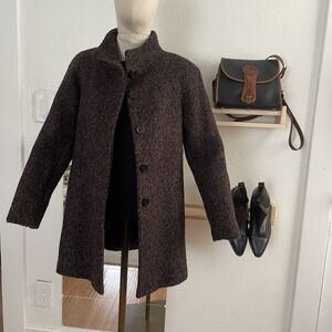 Anne Klein Wool‎ Blend Curly Q Mid Length Coat Jacket Size M Burgundy